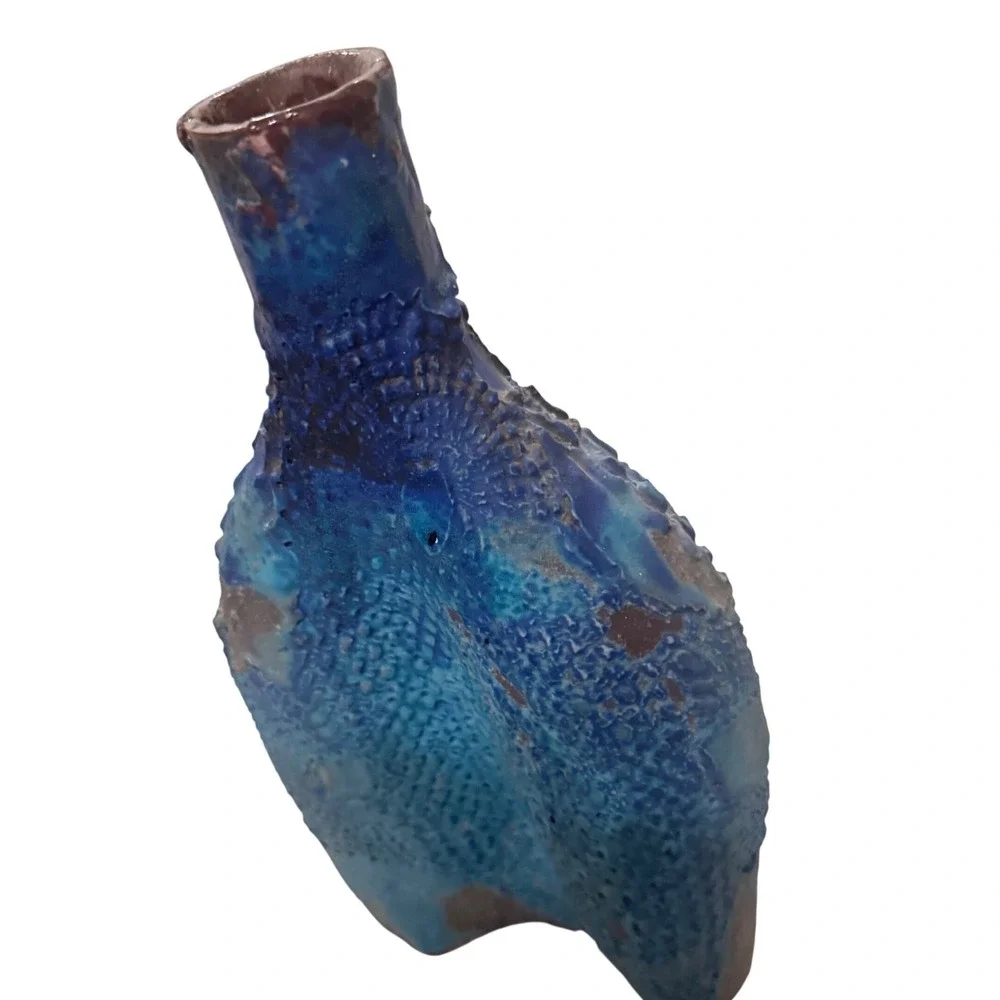 Vintage Rimini Blue Scaly‎ Mosaic Pattern Vase Unique Art Pottery 11